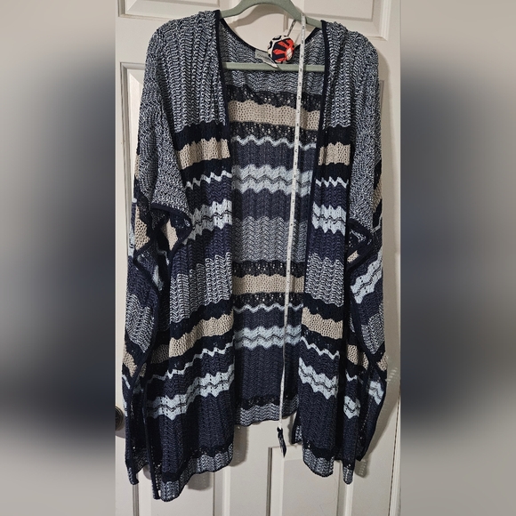 Catherines Open Front Cardigan Knit Sweater Plus Size 4X Blue Striped Sleeveless - Picture 2 of 6